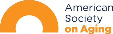 American Society on Aging Logo - Blue and orange sans-serif type with orange half circle to left