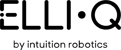 ElliQ Logo - Black sans-serif type with blue icon to left