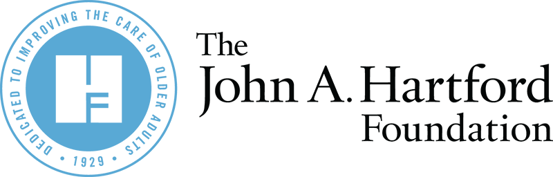 The John A. Hartford Foundation Logo - Black serif type with blue circle seal to left