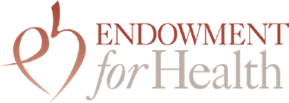 New Hampshire Endowment for Health Logo - Red and tan serif type with heart icon to left