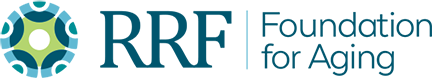 RRF Foundation for Aging Logo - Blue serif type with circle graphic to left