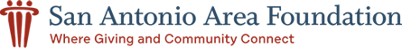 San Antonio Area Foundation Logo - Blue serif type with red sans-serif type below and people icon to left