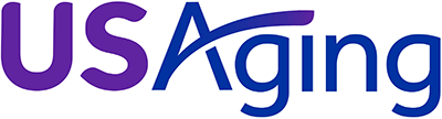 USAging Logo - Purple and blue sans-serif type